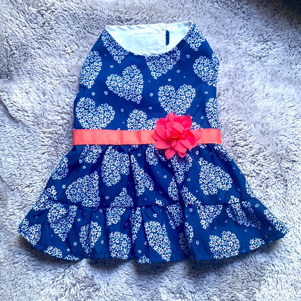 Blue dog halter dress with pink bow size small